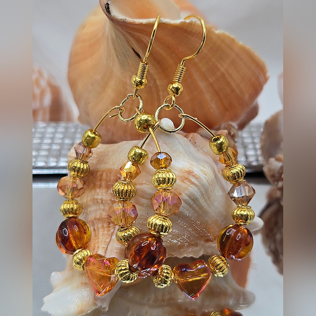 Elegant Gold And Amber Beaded Earrings
